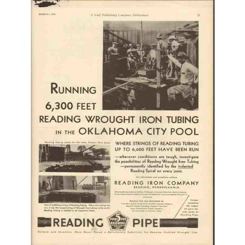READING IRON COMPANY 1930 wrought iron tubing OK City pool vintage ad