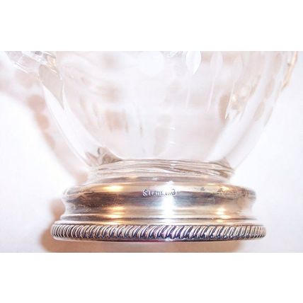 Vintage Etched Glass Floral Sugar & Creamer Set with Sterling Silver Bases
