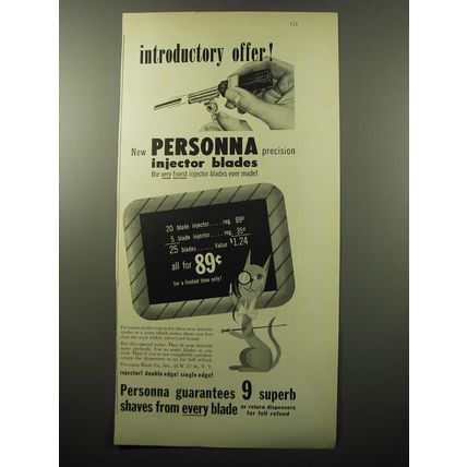 1950 Personna Razor Blades Ad - Introductory offer!