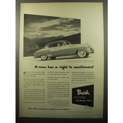 1950 Buick Riviera Car Ad - A man has a right to excitement