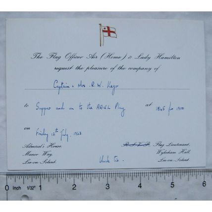 1963 invitation supper & Ariel Play, Flag Officer Air (Home) & Lady Hamilton