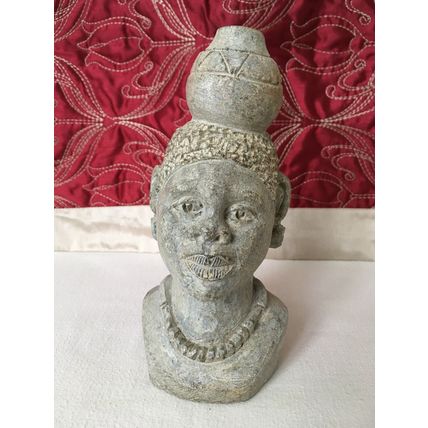 African Art Shona Hand Carved Female Bust From Zimbabwe 7 3/4” Inches 1.7 kilos