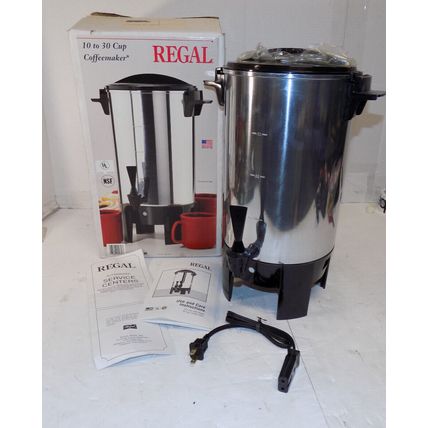 Regal 10-30 Cup Electric Percolator Coffeemaker K7030 Chrome Metal OPEN BOX NEW