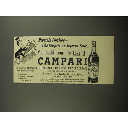 1956 Campari Aperitif Ad - Mountain climbing - like Campari, an Aquired taste