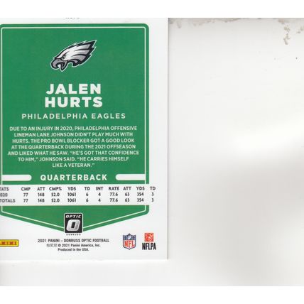 JALEN HURTS 2021 AUTOGRAPHED PHILADELPHIA EAGLES ALL-PRO SUPER BOWL QUARTERBACK