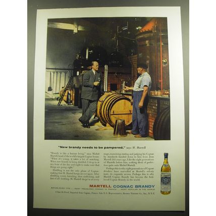 1958 Martell Cognac Ad - New brandy needs to be pampered, says M. Martell