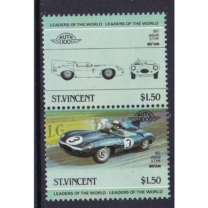 ST VINCENT 1984 LEADERS OF THE WORLD JAGUAR D TYPE $1.50 PAIR MNH SG826-7