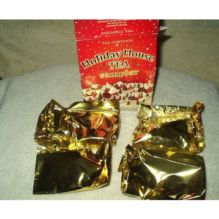 holiday house tea sampler 4 flavors of black & green tea 72 bags best by 6/25