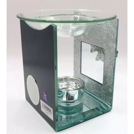 Butterfly Detail Silve Glass Oil Burner/Tealight Holder Single 12 CM Gift Home