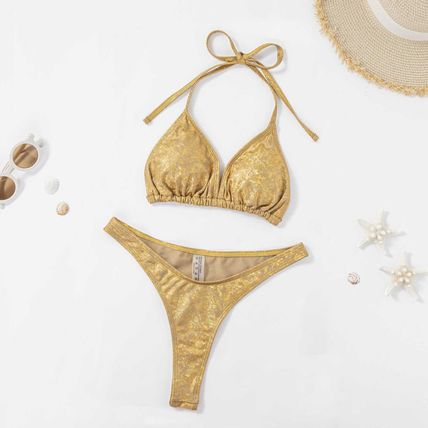 New Women's Craft Foil Back-tie Solid Color Sexy Bikini