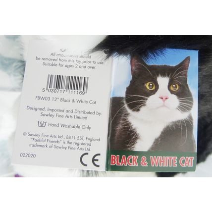 BLACK & WHITE CAT 12" HAND MADE PLUSH TOY AVAILABLE PERSONALISED & GIFT WRAPPED
