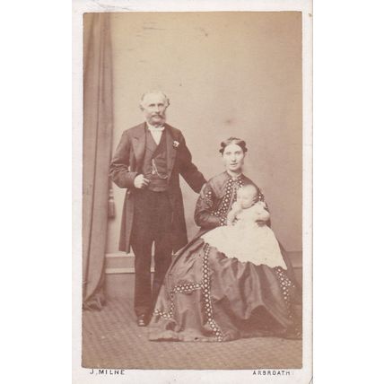 VICT. CDV PHOTO -SMARTLY DRESSED PARENTS WITH YOUNG BABY BY J. MILNE, ARBROATH
