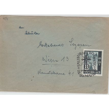 Mi: 887 used 25.5.1949 Salzburg- Vienna
