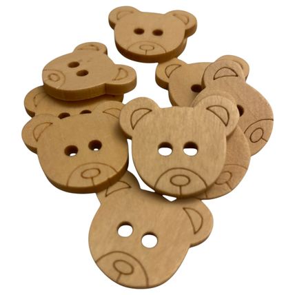 25mm Buttons Teddy Bear Head Natural Wooden Knitting Sewing Crocheting Crafts
