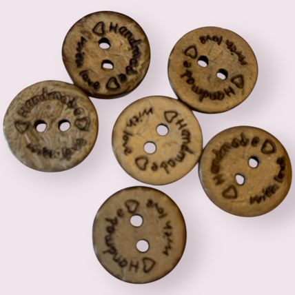 Buttons Natural Coconut Handmade With Love Sewing Crafts 3 Sizes 15mm 20mm 25mm