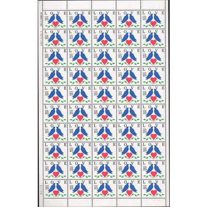 Love Birds Sheet of 50 Stamps - 25 Cent Postage Stamps Scott 2440