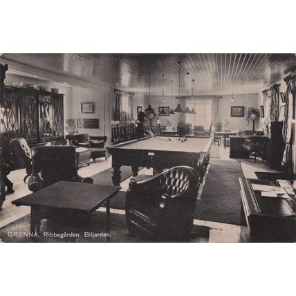 Grenna Ribbagarden Snooker Billiards Table & Cues Sweden Old Real Photo Postcard