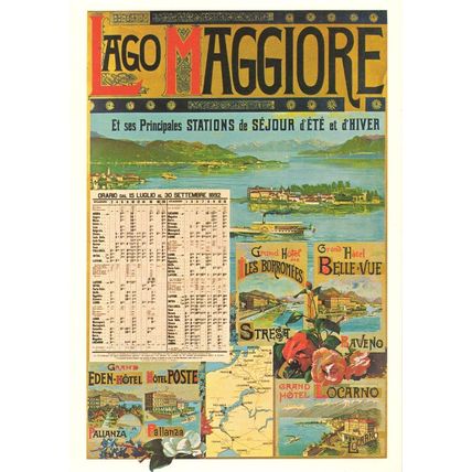 Ago Aggiore Hotel Belle Vue Eden Poste Hotel Swiss Poster Timetable Postcard