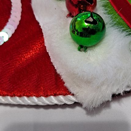 Whimsical Red ELF TOE CHRISTMAS STOCKING Velvet Satin Fuzzy Jingle Bells 23"