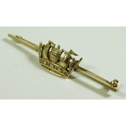 Antique Military Royal Navy Naval 9ct Gold Sweetheart Badge Brooch WW1 Period