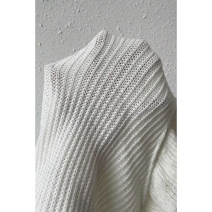 White Turtle Neck Short Sleeve Cable Knit Ruffled Sweater