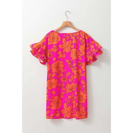 Pink Voluminous Ruffled Sleeve Floral Dress
