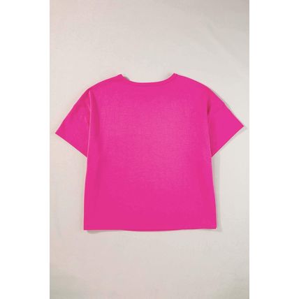 Bright Pink Patched Pocket Exposed Seam Oversize T-shirt