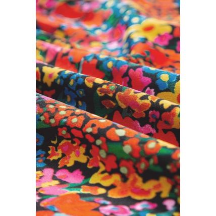 Multicolour Floral Print Cap Sleeve Square Neck Back Knot Blouse