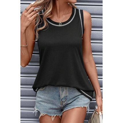 Black Contrast Stitch Round Neck Sleeveless Top