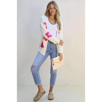Rose Red Flower Pattern Open Front Cardigan