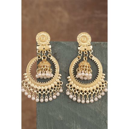 Gold Boho Pearl Tasseled Alloy Dangle Earrings