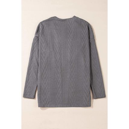 Medium Grey Solid Textured Open Front Cardigan with Pocket