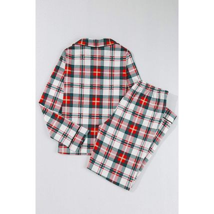 Red Christmas Plaid Print Two Piece Long Sleeve Pajamas Set