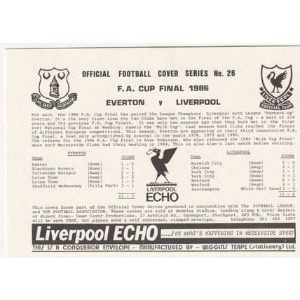 GB stamps 1986 First Day Cover - Everton v Liverpool FA Cup Final