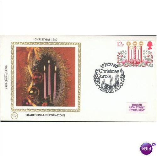 Benham Silk FDC 1980 - Xmas Traditional Decors 12p