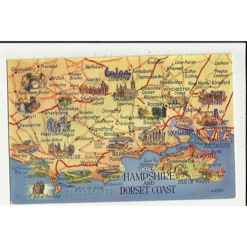 A2331 HAMPSHIRE & DORSET COAST Map Valentine "Art Colour" Postcard