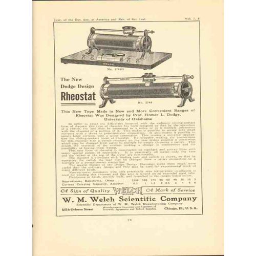 w m welch scientific company 1923 new dodge design rheostat vintage ad