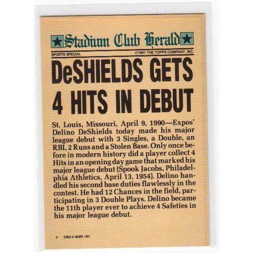 1991 Stadium Club Charter Member Delino DeShields baseball card #6 – Expos