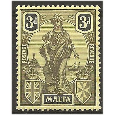 Malta 1926 SG131 3d Black/Yellow Mounted Mint .. ..