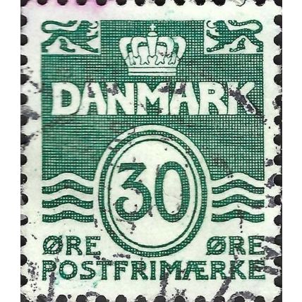 DENMARK, Triple wave lion, blue-green 1967, 30ore