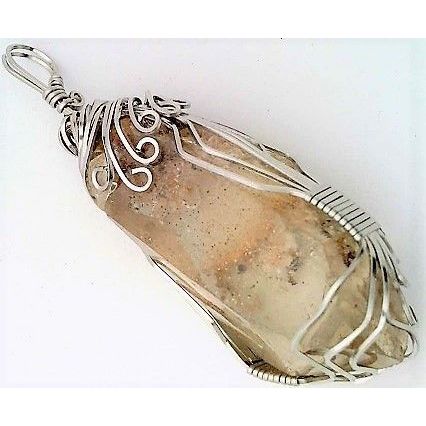 Arkansas Quartz Crystal Stainless Steel Wire Wrap Gemstone Pendant 1