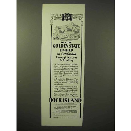 1929 Rock Island Railroad Ad - Golden State Limited