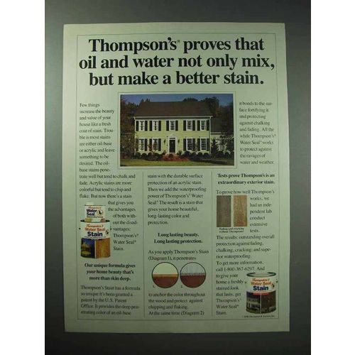 1990 Thompson's Water Seal Stain Ad - Oil and Water Mix