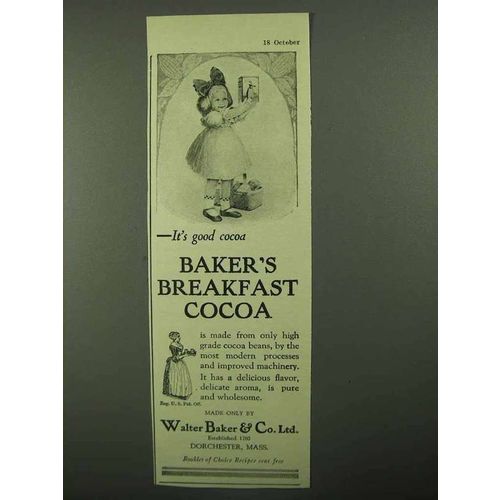 1922 Baker's Breakfast Cocoa Ad - It's Good Cocoa