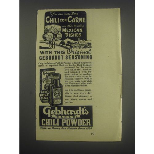 1946 Gebhardt's Eagle Chili Powder Ad - You can make real Chili con carne