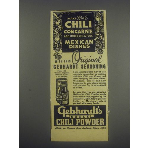 1946 Gebhardt's Eagle Chili Powder Advertisement - Make real chili con carne