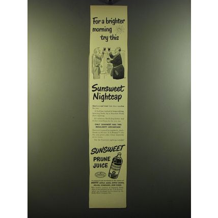 1950 Sunsweet Prune Juice Ad - For a brighter morning try this Sunsweet Nightcap