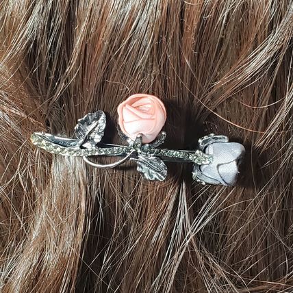 Gray & Peach Silk Roses Petite Hair Barrett - Hair Clip