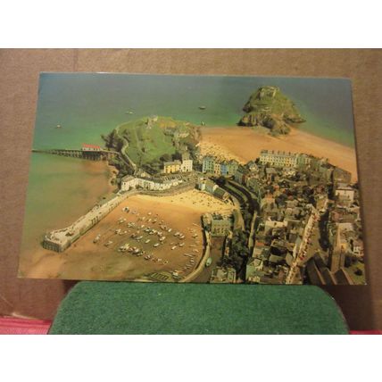 AERIAL VIEW, TENBY, WALES used postcard by Archway 1976 pm =