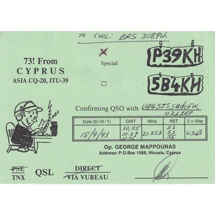 Nicosia Cyprus QSL Amateur Radio 1970s Card